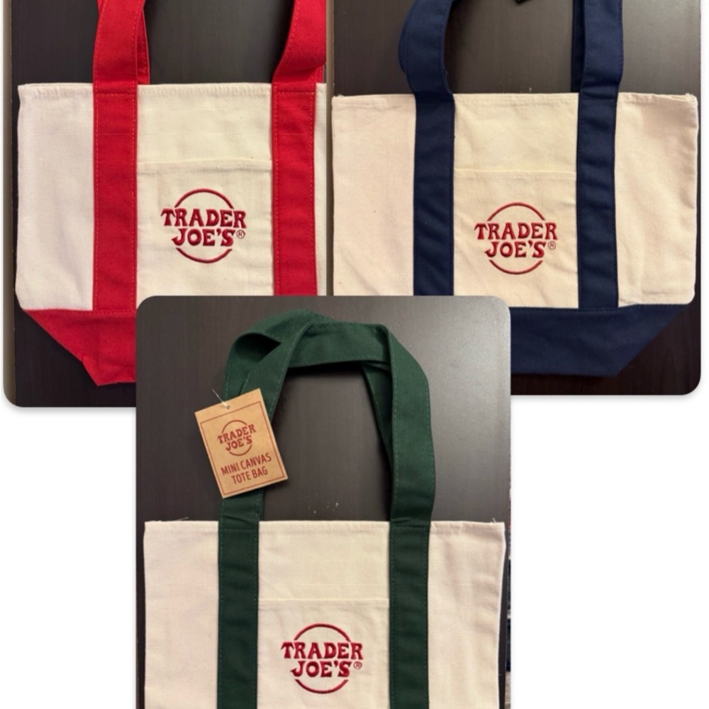 Set of 3 Trader Joe's Canvas Tote Bags - Red, Blue, Green